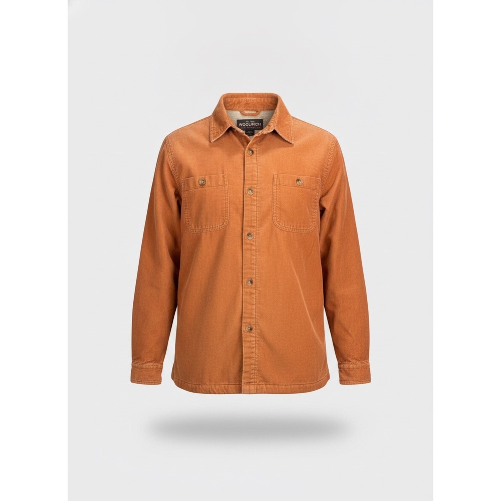 Woolrich Womens Sherpa Lined Corduroy Shirt Jacket Burnt Orange Button‎ Up Large